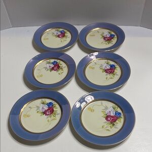 Noritake Blue and Cream Floral Dessert Plate Set of 6